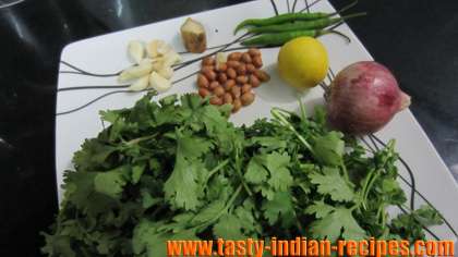 Ingredients for making coriander chutney