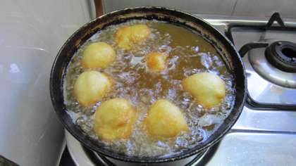 pour small balls of the batter into hot oil