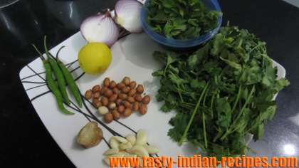 Fresh and rinsed ingredients for making mint chutney