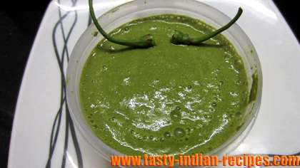 Green Chutney is ready to serve with Indian Snacks