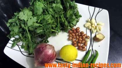 Ingredients for making green chutney