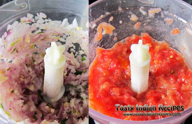 Finely chop onion and tomatoes Finely chop onion and tomatoes