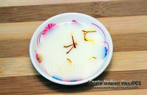 Soak few strands of saffron in 2 tablespoon of milk Soak few strands of saffron in 2 tablespoon of milk