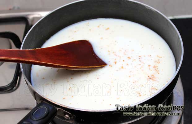Stir in milk mixture on low flame for 4-5 minutes