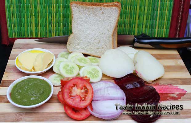 Ingredients for making Vegetable Sandwich Recipe